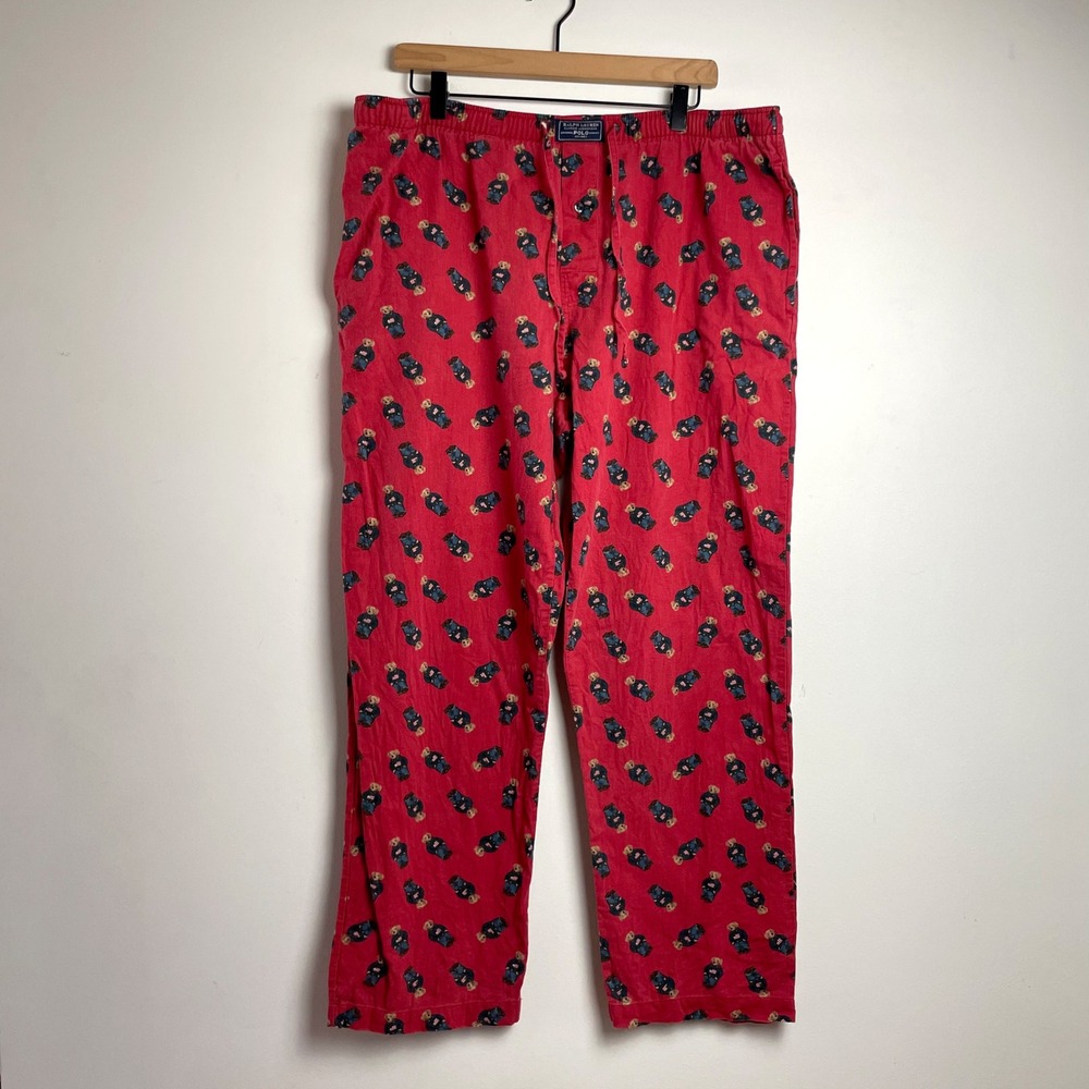 Ralph Lauren Polo Bear Cotton Pajama Lounge Pants Medium Preppy Flag Sweater